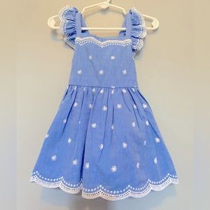 NWT Cat & Jack Chambray Ruffle Sleeve Embroidered Toddler Girl Dress, 12 months